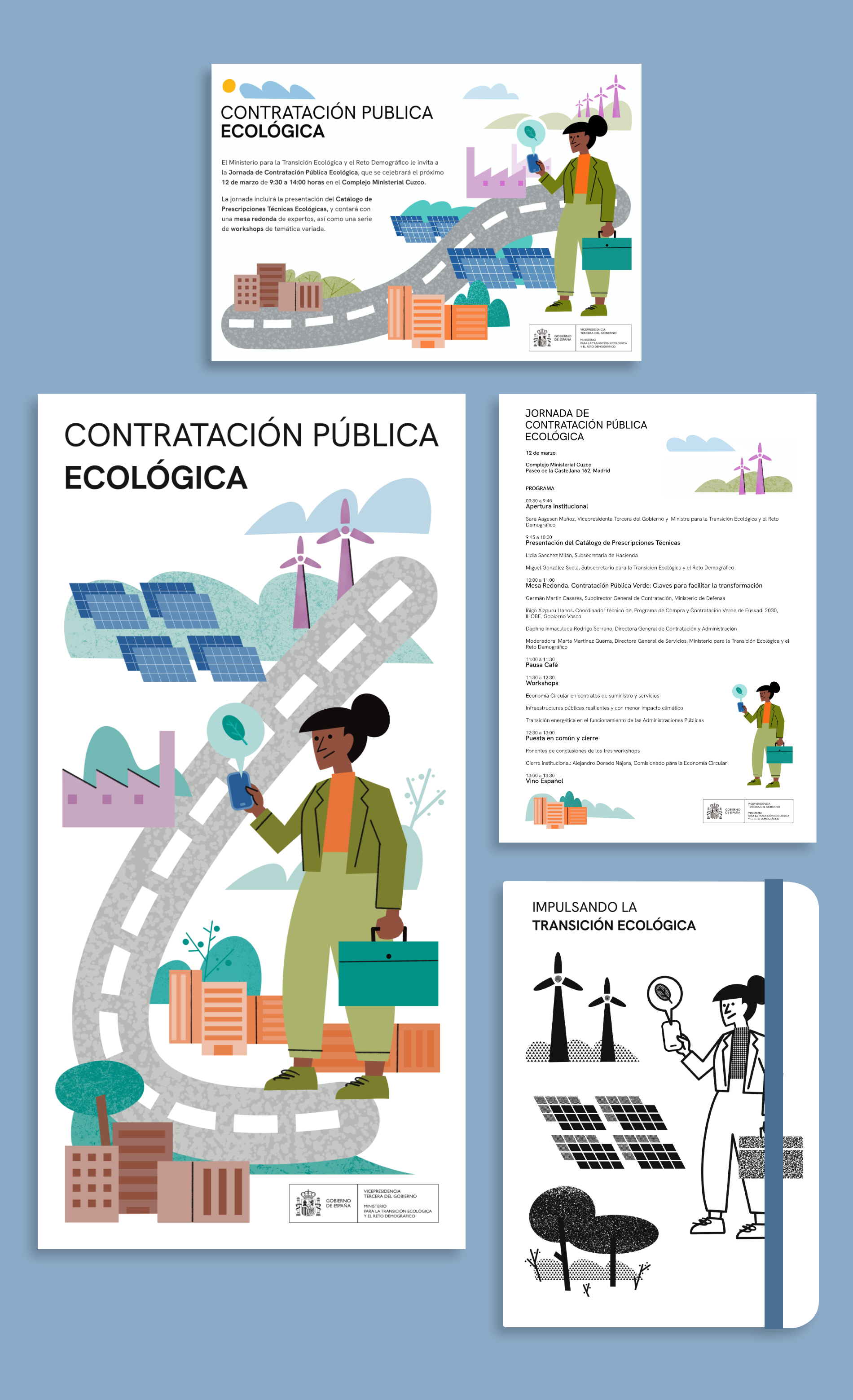 Diseño e ilustraciones de JORNADA DE CONTRATACIÓN ECOLÓGICA de Ministerio de Transición Ecológica y Reto Demográfico